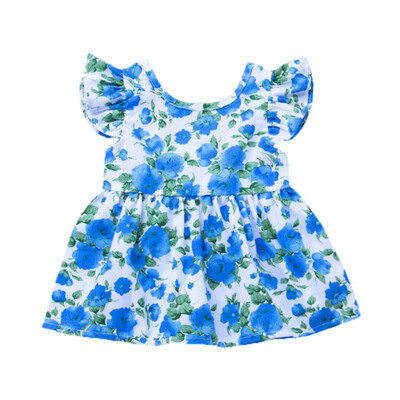 

Summer Baby Girls Floral Print Strap Backless Dress Cotton Kids Toddler Flying Sleeve Sundress Beach Dress