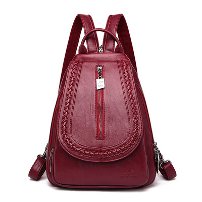 

Backpack ladies fashion wild woven casual soft leather backpack