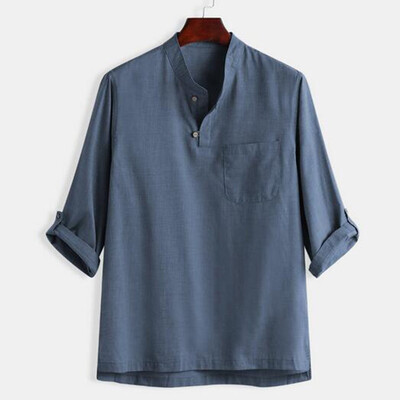 

Toponeto Mens Summer New Style Fashionable Pure Cotton And Hemp Seven-Cent Blouse Top