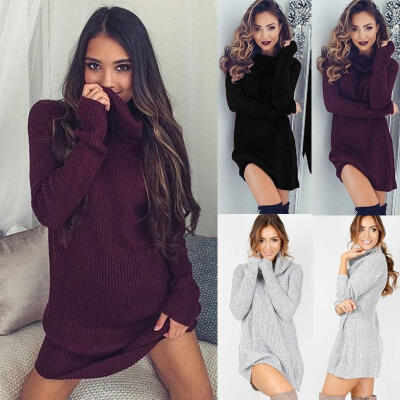 

Womens Autumn Winter Long Sleeve Knit BodyCon Party Sweater Short Mini Dress New