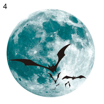 

30cm Round Halloween Moon Castle Bats Glow in Dark Luminous Wall Stickers Decor