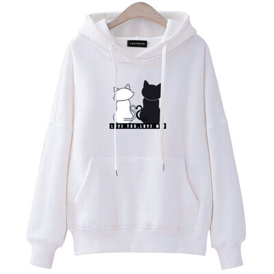 

Womens Loose Sweater Casual Printed Finger Heart Long Sleeve Solid Color Hoodies