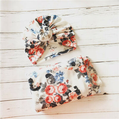 

Newborn Infant Baby Floral Print Swaddle Blanket Warm Sleep Muslin WrapHat