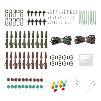 

155PCS Fishing Tackle Box New Carp Weights Safety Clips Hooks Swivels Hair Rigs