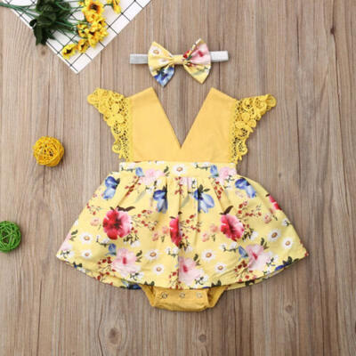 

2Pcs Newborn Infant Baby Girl Lace Romper Dress Jumpsuit Outfit Clothes Headband
