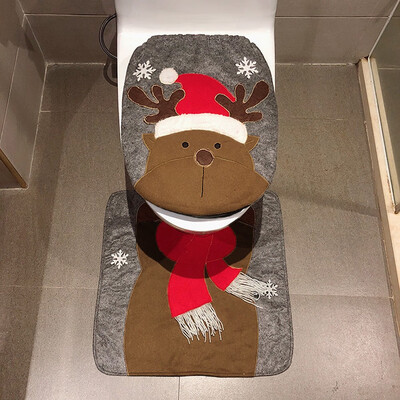 

Gobestart 2PCS Set Fancy Snowman Toilet Lid And Carpet Bathroom Set Christmas Decoration