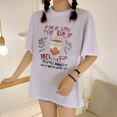

Womens Fashion Casual O-Neck Letter Printed Half Sleeve Pullover Backless Loose T-Shirt