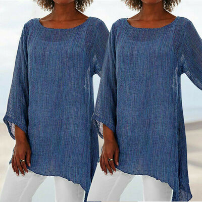 

Women Soft Cotton Linen Tunic T-Shirt Casual Loose Blouse T-Shirt Irregular Tops