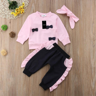 

Newborn Kids Baby Girl Bowknot Tops Sweatshirt Ruffle Pants 3Pcs Outfits Set