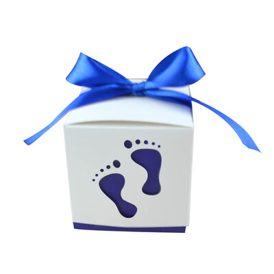 

10Pcs Baby Shower Footprint Candy Boxes Favor Holder Ribbon Birthday Gift Case