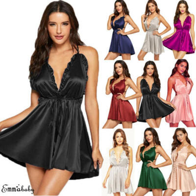 

Sexy Lingerie Women Silk Lace Nightgown Robe Dress Babydoll Nightdress Sleepwear