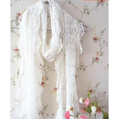 

2018 New Elegant Ladies Stitching Floral Print Lace Trim Long Scarf Shawl Xmas Gift