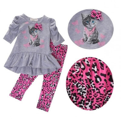 

Newborn Kids Baby Girls Autumn Outfits Clothes T-shirt Tops Dress Leopard Pants 2PCS Set