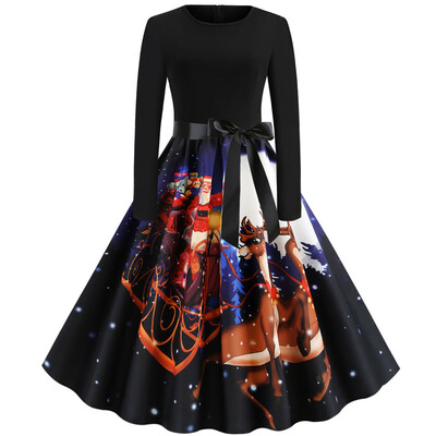 

Tailored Women Vintage Long Sleeve Christmas 1950s Housewife Evening Party Prom Dress