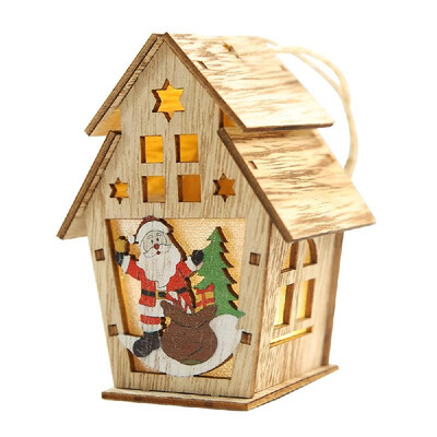 

Christmas Luminous Wooden House with LEDs Light DIY Wood Chalet Christmas Tree Hanging Ornaments Xmas Festival Holiday Decorations