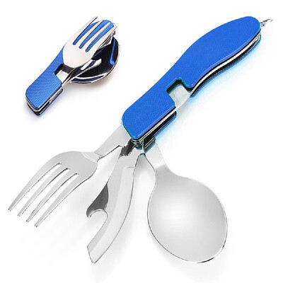 

4 in 1 Multifunctional Camping Utensils Set Stainless Steel Camping Cutlery Flatware Tableware Kit