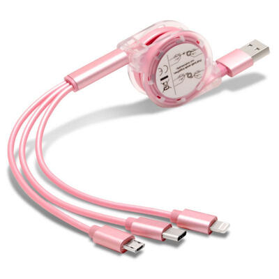 

Multifunctional Fast Data Cable Scalable Charging Cable One Drag Three Micro USB 8P Android Type-C Charging Cable-1m