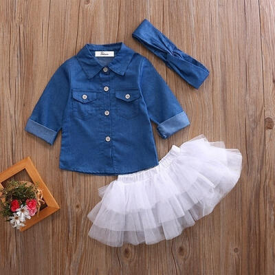 

3PCS Toddler Kids Baby Girl Clothes Set Denim Tops T-shirt Tutu Skirt Headband Outfits Summer Children Clothing Suit 0-5Y