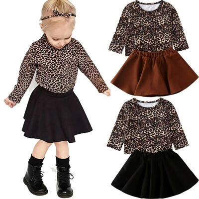 

Toddler Baby Girl Clothes Leopard Long Sleeve T-Shirts Tops Tutu Skirts 2 Piece Outfits Set 1-6 Years