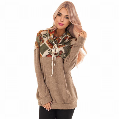 

Bottoming shirt womens T-shirt high collar long-sleeved printed pullover sweatshirt womens