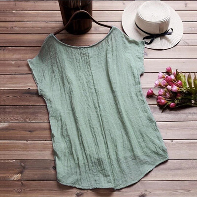 

Women Casual Tops T-Shirt Pure Color Round Neck Loose Plus Size Short Sleeve Tee
