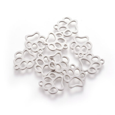 

304 Stainless Steel Charms Dog Paw Prints Stainless Steel Color 129x118x1mm Hole 15mm