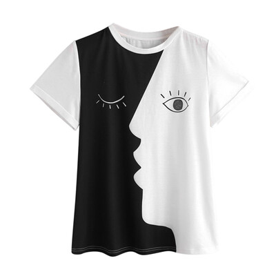 

Summer Top Women Round Collar Summer Cartoon Print Loose Short Sleeve Casual Simple Wild T-Shirt camisetas verano mujer