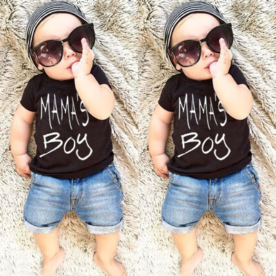 

Toddler Kids Baby Boy Letter T Shirt Tops Demin Shorts Pants Outfits Clothes Set