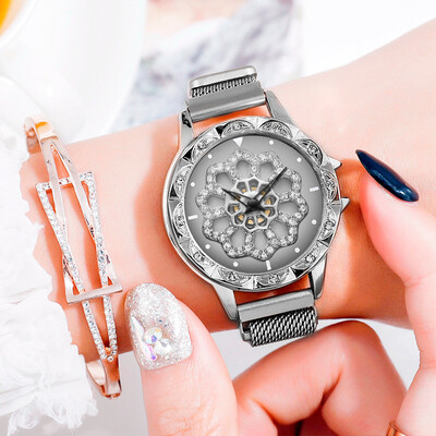 

RM 360 Degree Rotating Fashion Diamond Dial To Run Ladies Quartz Mesh Belt Watch