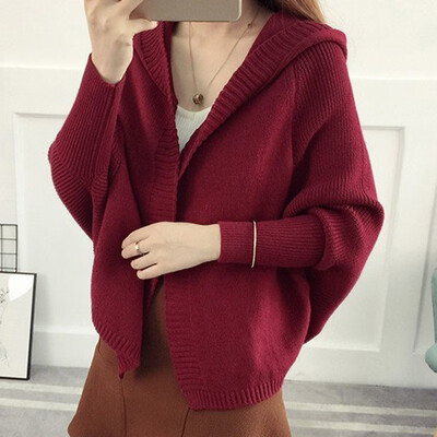 

Korean Style Women Cardigans Fashion Warm Knitted Autumn Winter Short sweater Hooded Cardigan