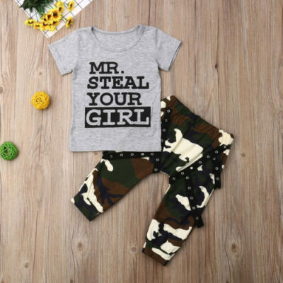 

Sommer Säugling Baby Jungen Kleidung Kurzarm TopsCamouflage Hosen Outfit 0-3Y