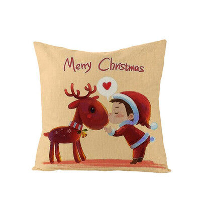 

Siaonvr Christmas Linen Pillowcase Cartoon Printed Sofa Pillowcase Bedside Office