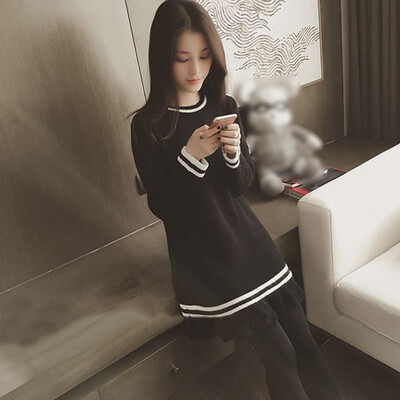 

Simple casual fashion solid color sweater Slim ruffled long sweater round neck long sleeve womens bottoming sweater
