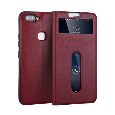 

Luxury Genuine Leather Flip Case For Vivo X20 X20 Plus Window View Vintage Flip Cattle Leather Cover Case real X20 Plus phone cove
