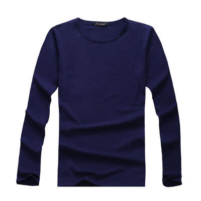 

New Mens T-shirt Solid Color Round Neck Long-sleeved Korean Fashion Slim T-shirt