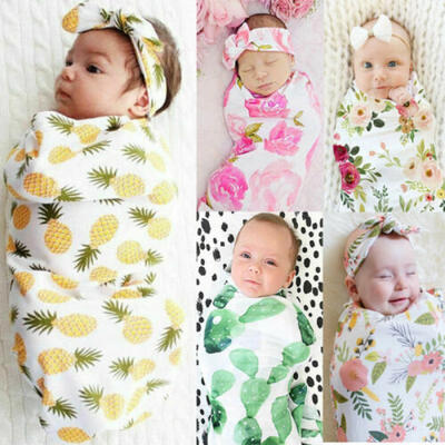 

Newborn Infant Baby Floral Swaddle Wrap Swaddling Blanket Sleeping BagHeadband