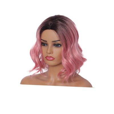 

〖Follure〗Natural Curly Synthetic Wig Sexy Women Short Pink Wave Wavy Wigs