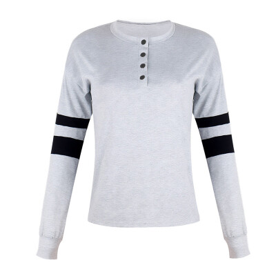 

Women Striped Button Tops Pullover T-Shirts Long Sleeve Casual Blouse Sweatshirt