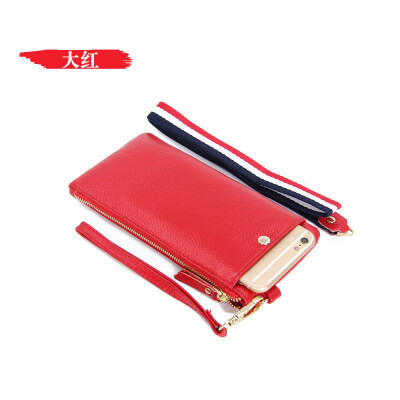 

The first layer of leather ladies new hanging neck clutch bag Europe&the United States thin section color broadband leather mobile phone bag long wallet