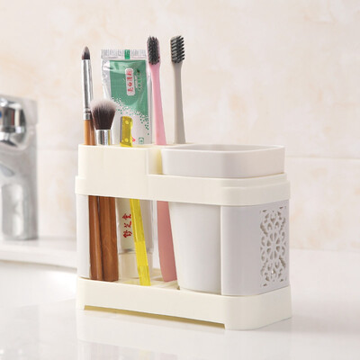 

Home Toothbrush Holder Stand Set Shelf Bathroom Toothpaste Storage Rack Couple