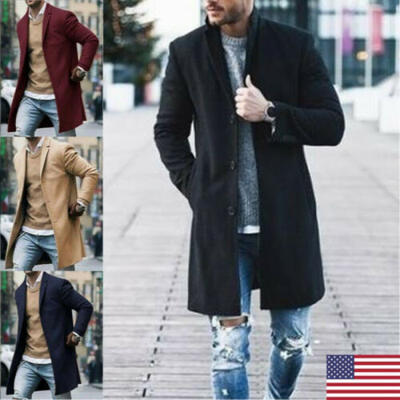 

2019 New Fashion Mens Wool Coat Winter Trench Coat Outwear Overcoat Long Jacket
