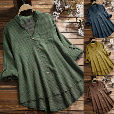 

Summer Women Loose Long Sleeve Cotton Linen Ladies Casual Blouse Top Shirt -2XL