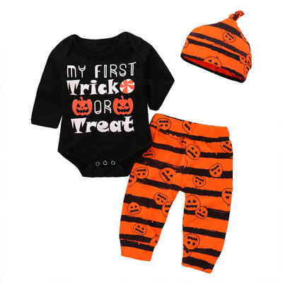 

Cute Pumpkin Print 3pcs Halloween Clothes Set Romper Elastic Pants Hat Suit
