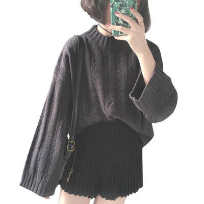 

Autumn Winter Half Turtleneck Sweater Women Casual Loose Long Sleeve Knitted Sweaters Solid Warm Pullover Sweater pull femme