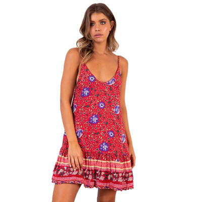 

Summer womens holiday print bohemian dress casual skirt skirt