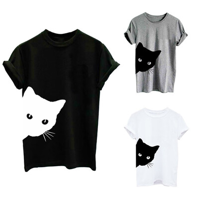 

Cat Looking Out Side Printing Plus Size Women T shirt Cotton Casual Funny T-Shirt