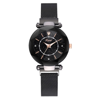 

Luxury Mesh Ladies Clock Magnet Buckle Women Starry Sky Diamond Watches Geometric Surface Fashion Casual Dress Quartz Wristwatch