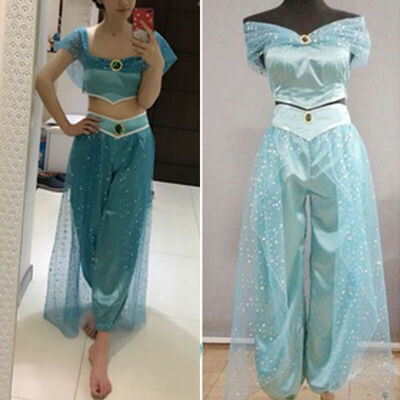 

Adults Aladdin Jasmine Princess Cosplay Womens Sequin Fancy Dress Party Costume