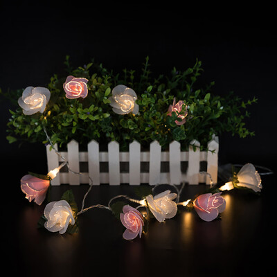 

Gobestart Fiber Optic Rose String White Powder Phase Flower Decorative Lights 10LED