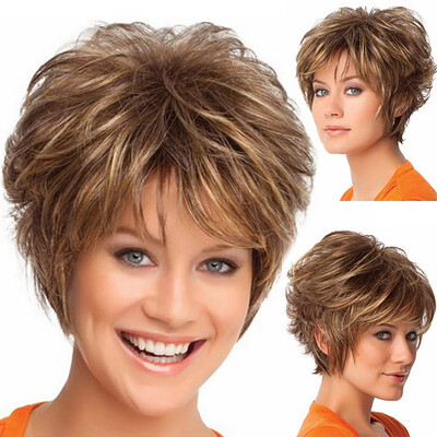 

〖Follure〗Fashion Wig Short Haircut Curly Color Gradient Wigs Short Synthetic